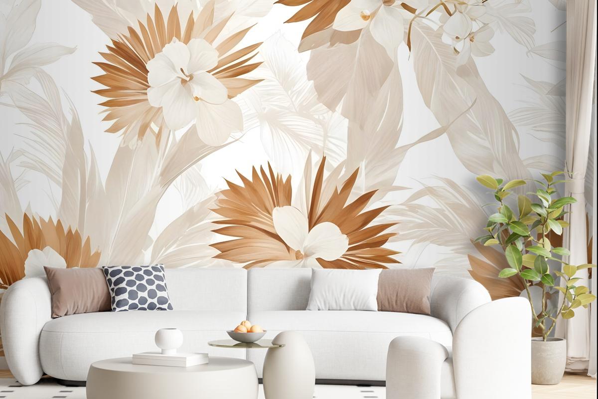 Neutral Boho Plants With Palm Leaf Wallpaper Mural