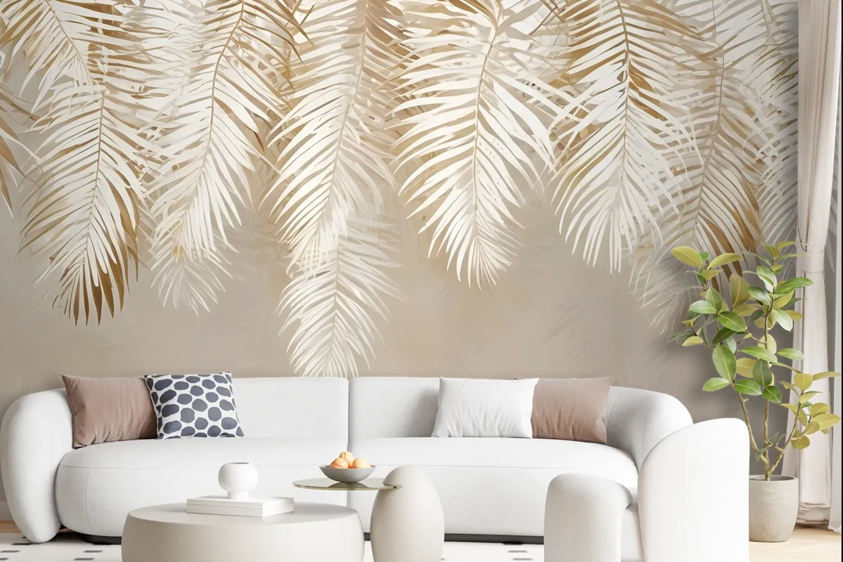 Neutral Tropical Palm Leaf Wallpaper Mural