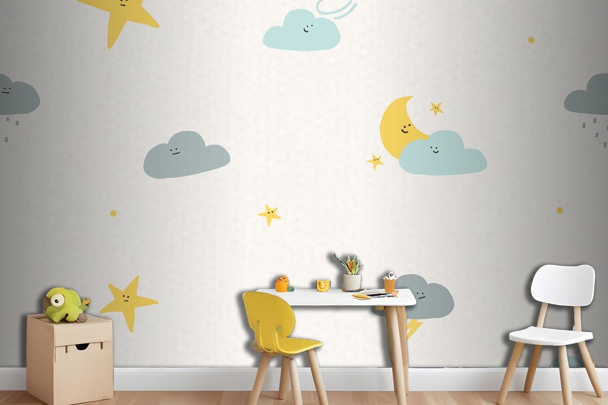 Night Sky Seamless Pattern Weather Doodle Background For Kids Wallpaper Mural