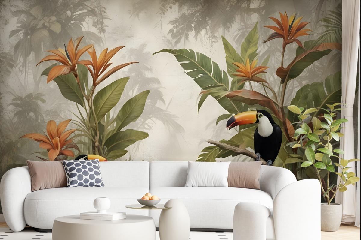 Nostalgic Toucan In The Tropical Forest Wallpaper Mural