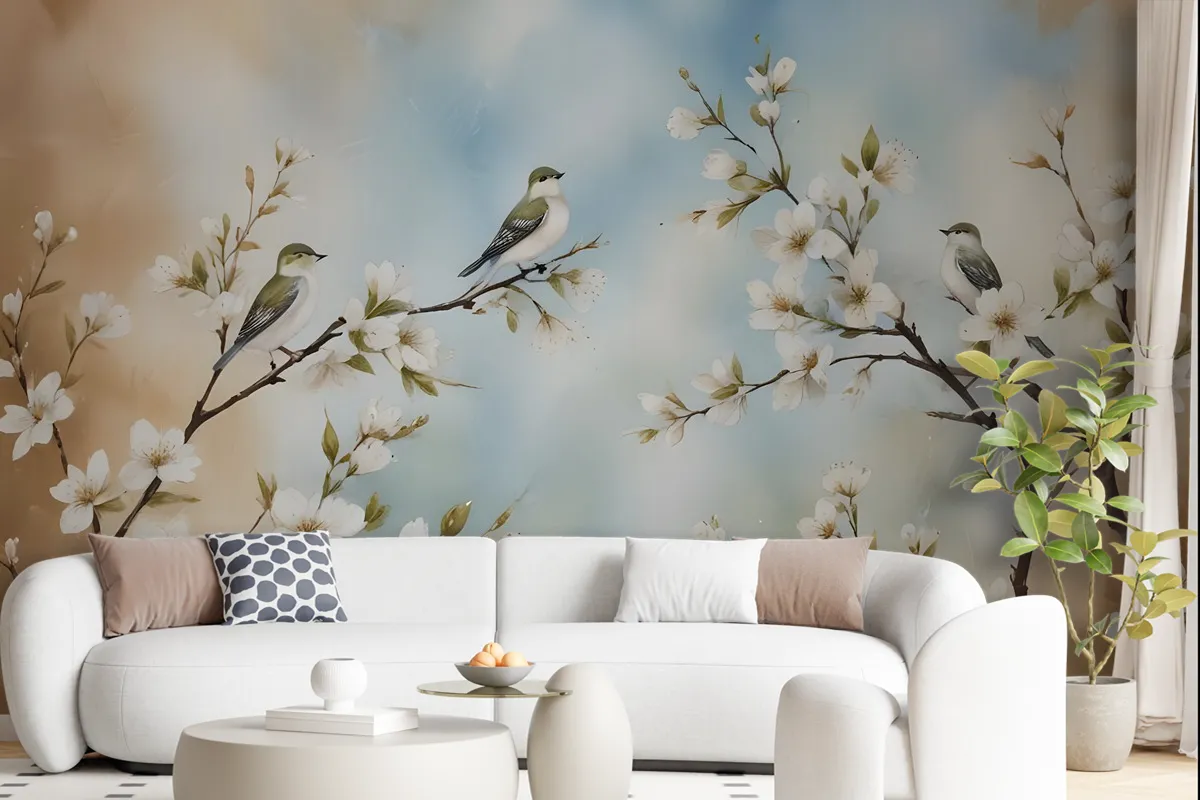 Nostalgic Watercolor Cherry Blossoms Wallpaper Mural