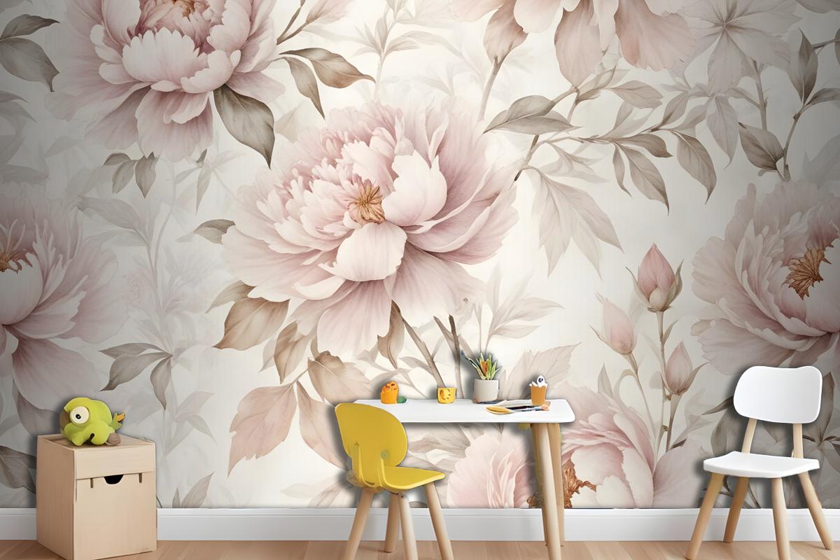 Nursery Pastel Peony Watercolor Floral For Girls Wallpaper Mural