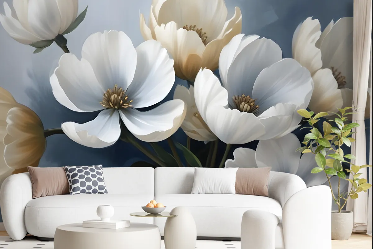 Oil Painting Soft Tulip Floral Art Wallpaper Mural