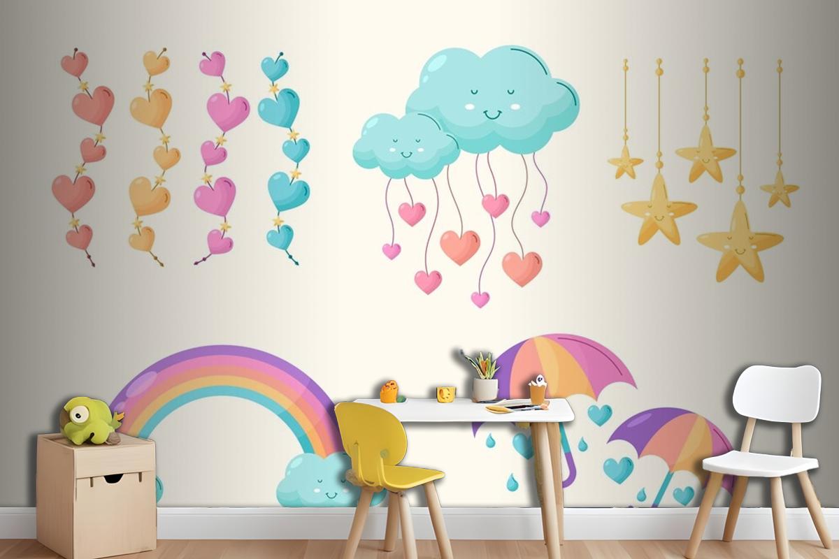 Organic Flat Chuva De Amor Decoration Element Collection Wallpaper Mural