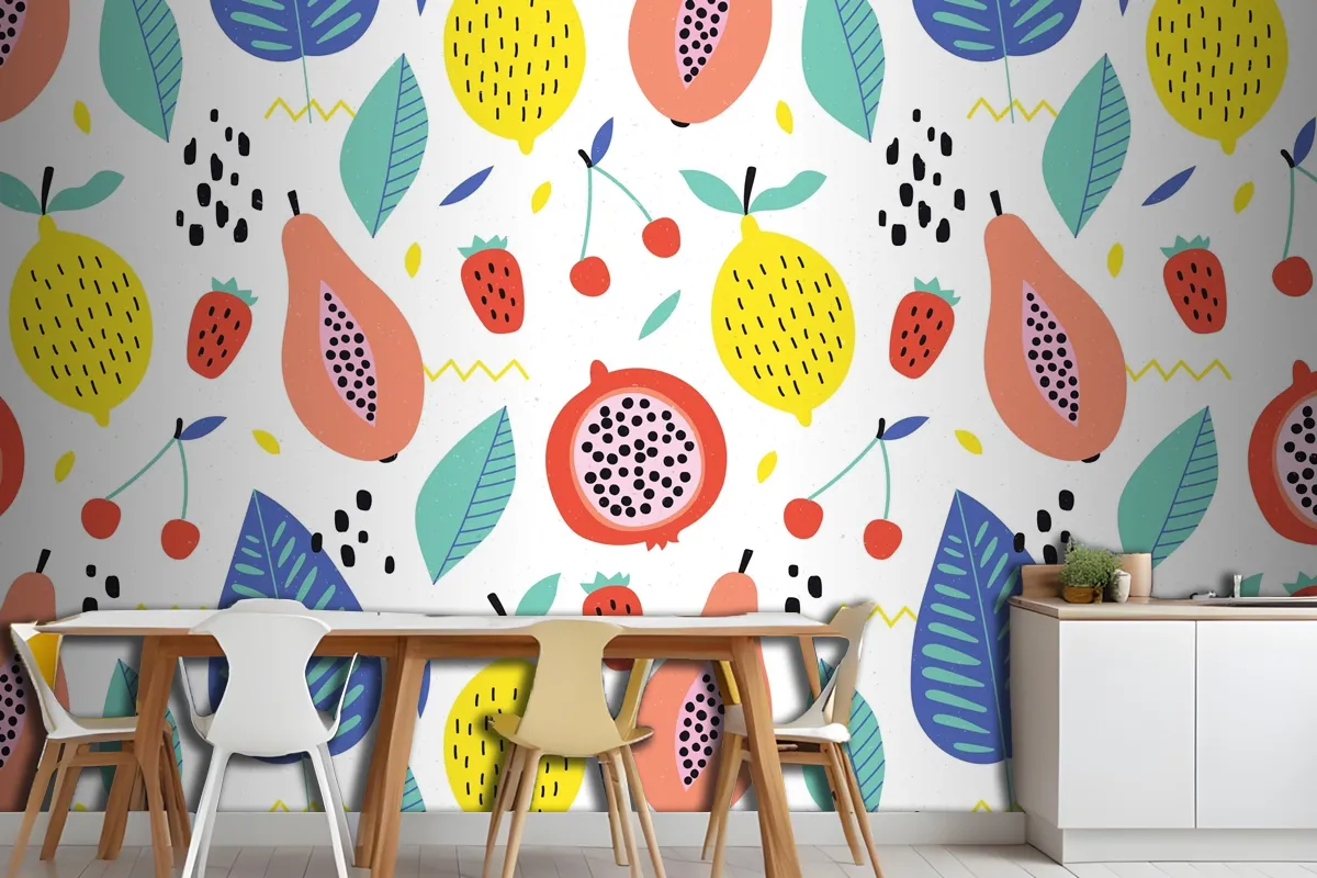 Organic Flat Summer Kitchen Wallpaper Mural