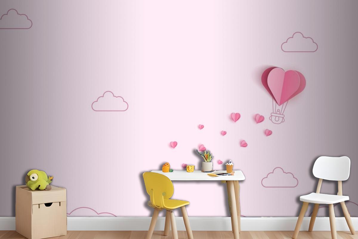 Origami Made Hot Air Balloon And Cloud Wallpaper Mural