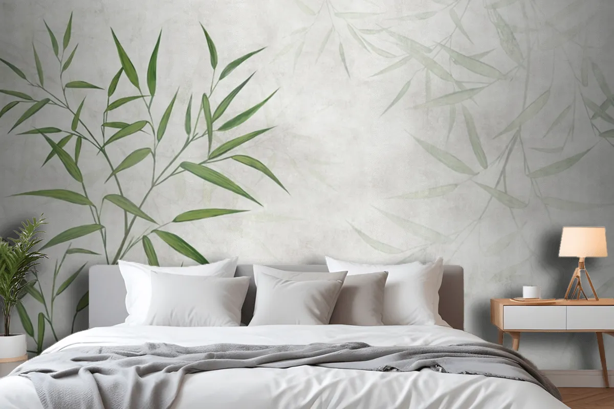 Painted Reed Bamboo Leaves On A Textured Background Wallpaper Mural