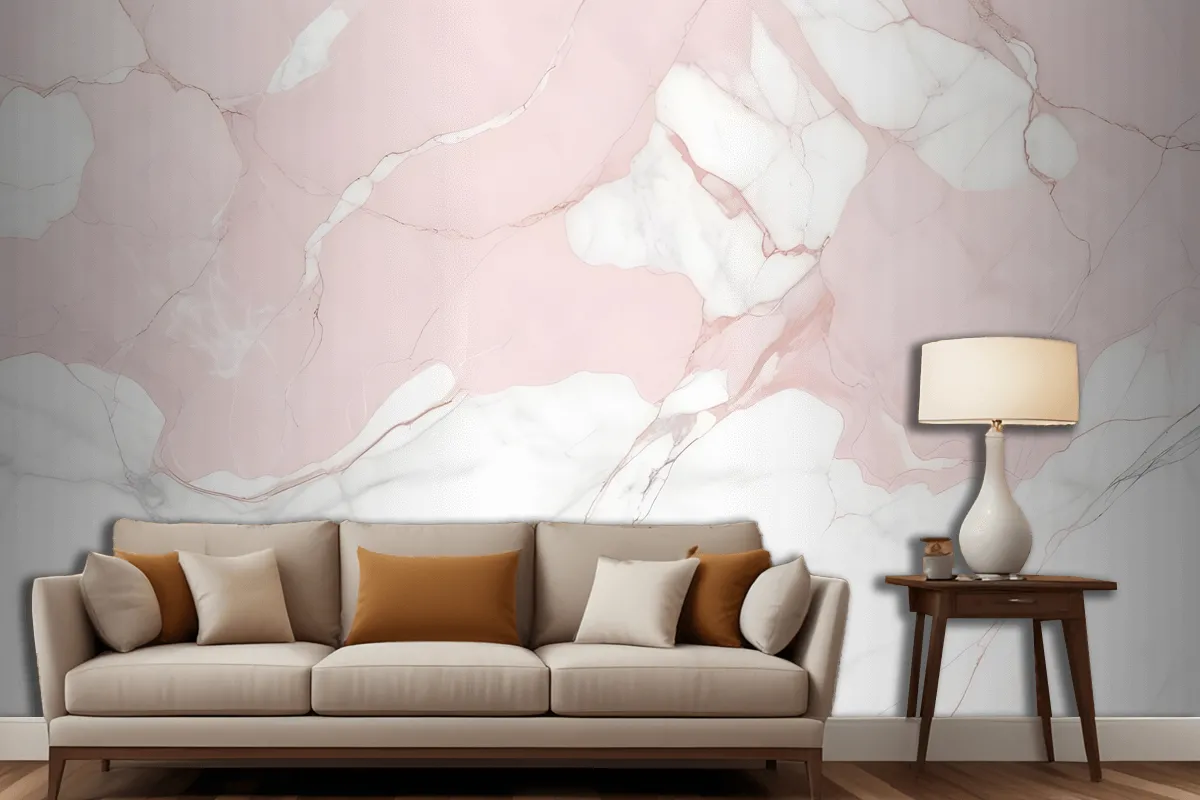 Pale Pink And White Marble Texture With Subtle Veining Patterns Wallpaper Mural