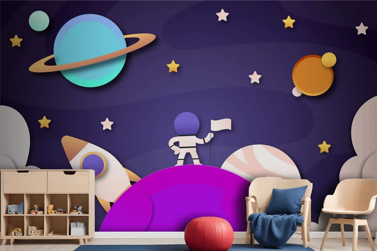 Paper Style Galaxy Boys Kids Wallpaper Mural