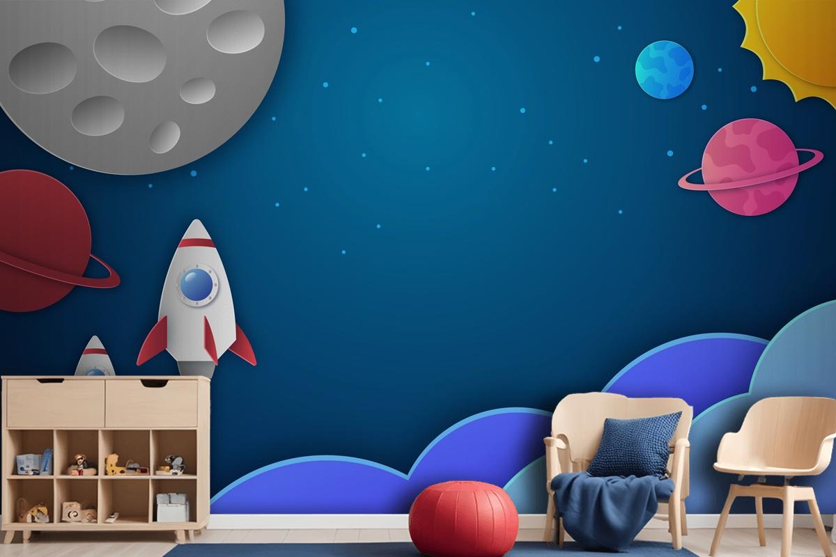 Paper Style Galaxy Kids Boy Wallpaper Mural