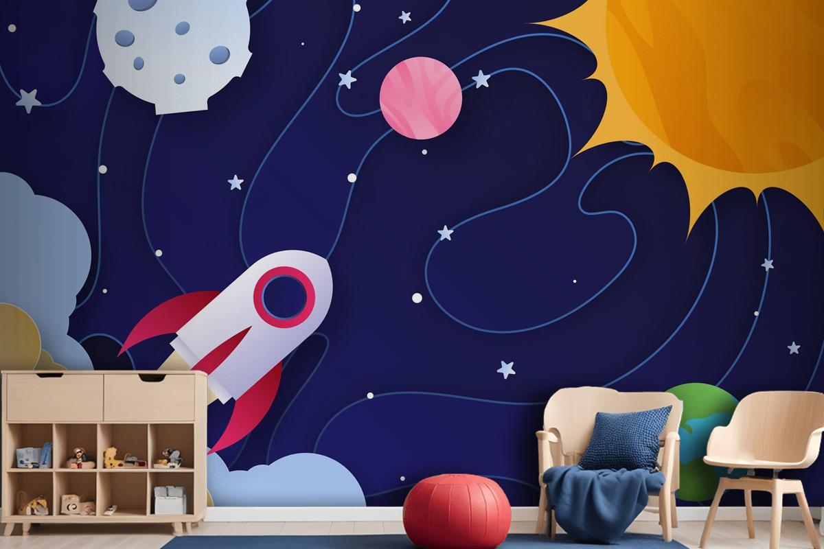 Paper Style Galaxy Kids Wallpaper Mural