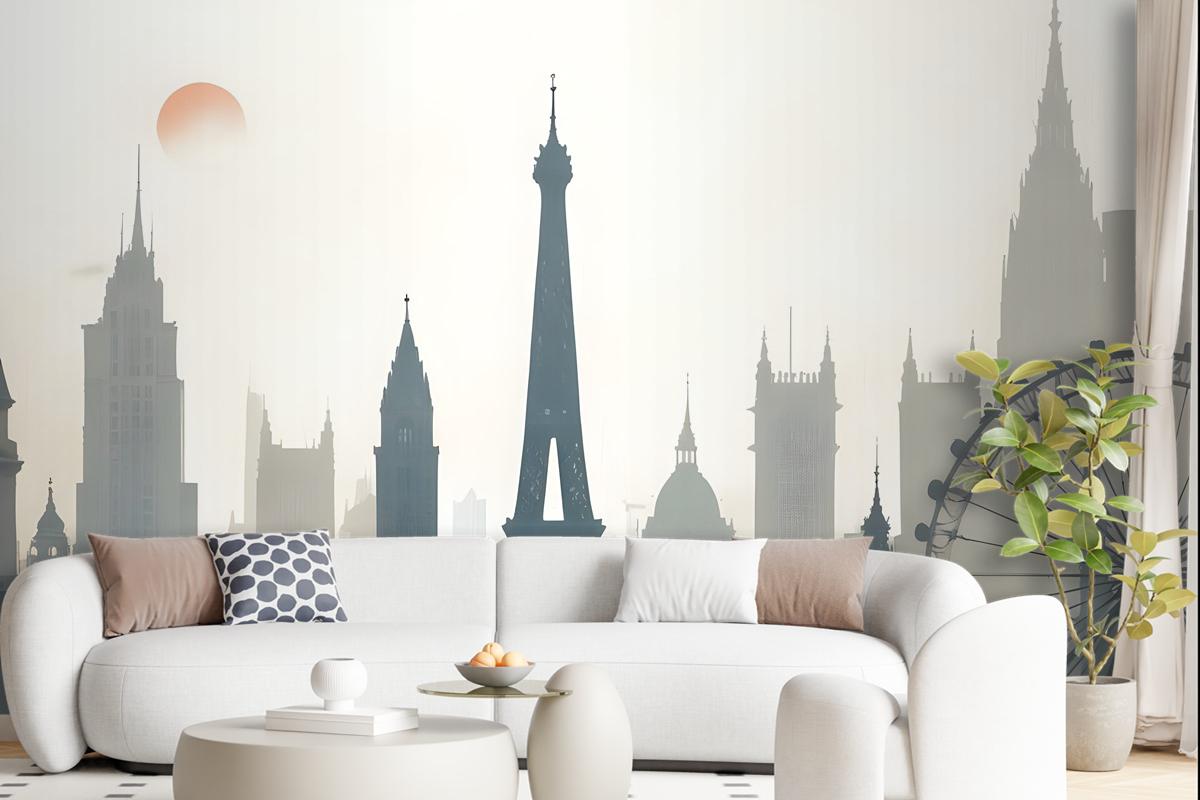 Paris City With Eiffel Tower And Amusement Park Wallpaper Mural