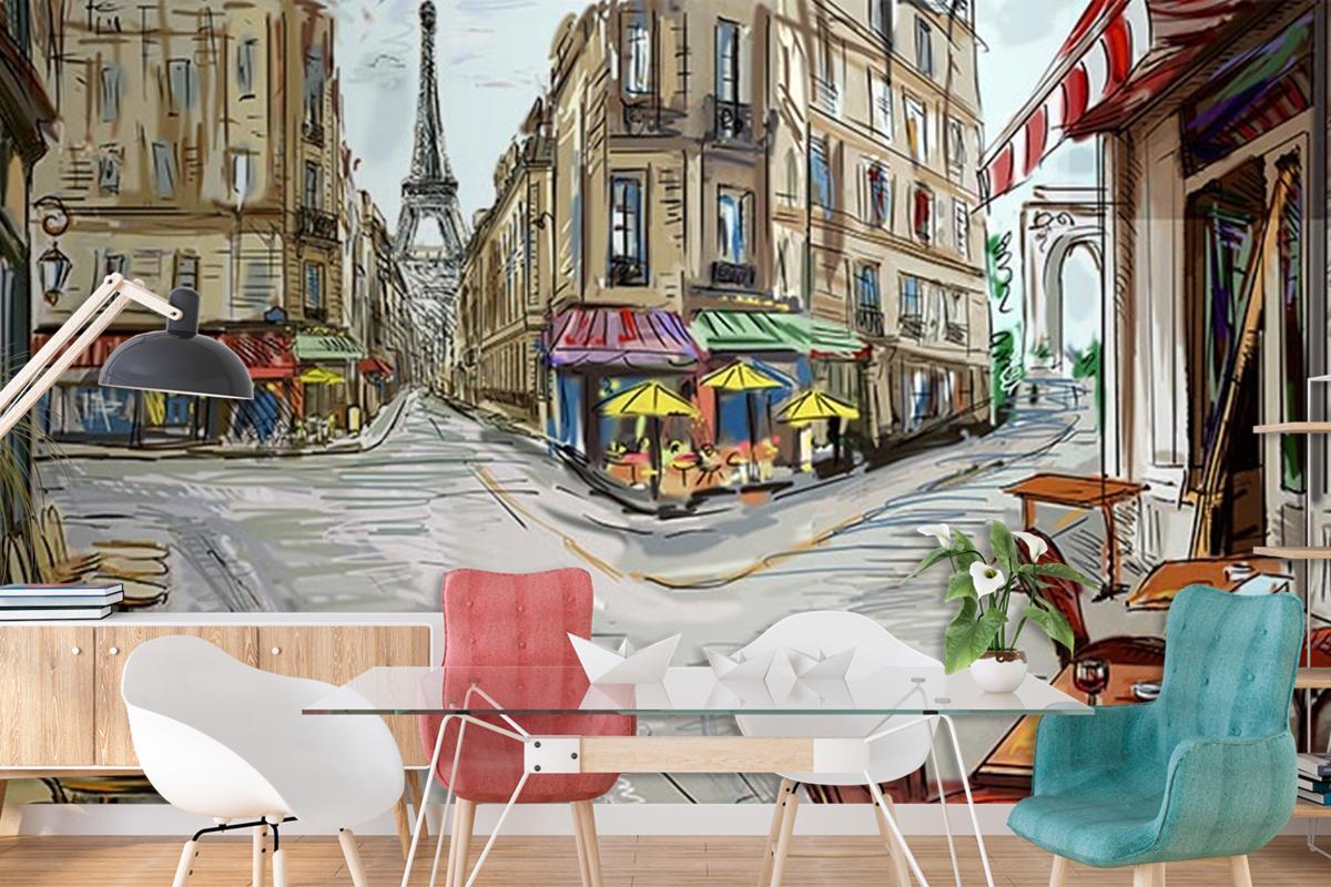 Paris Suluboya Cafe Duvar Kağıdı