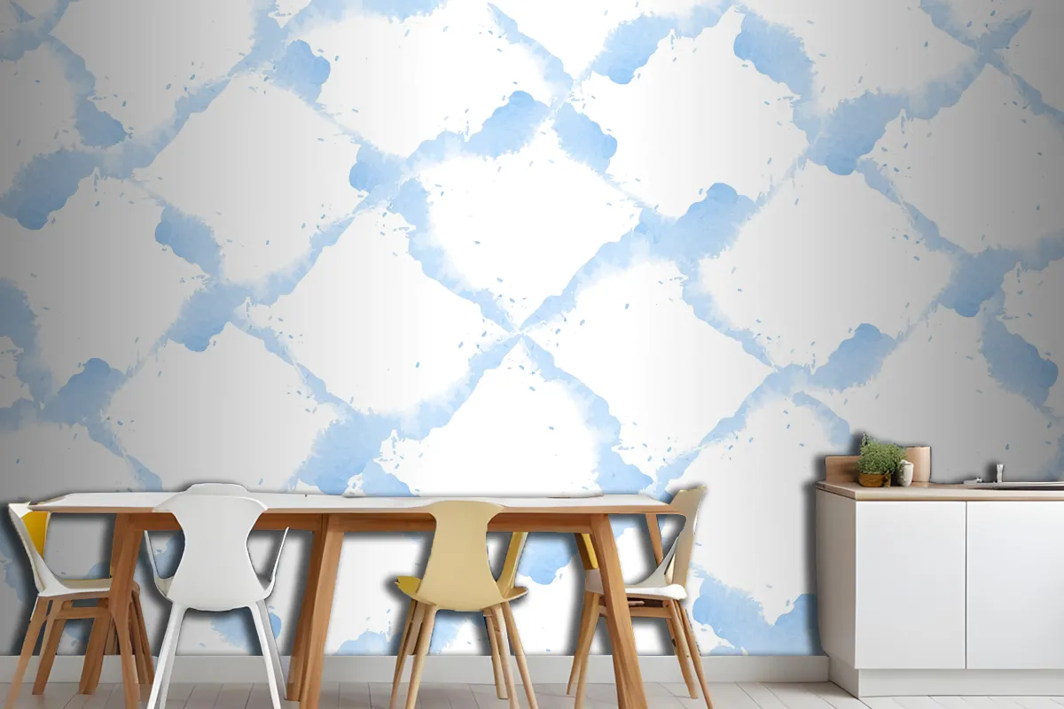 Pastel Blue Watercolor Kitchen Wallpaper Mural