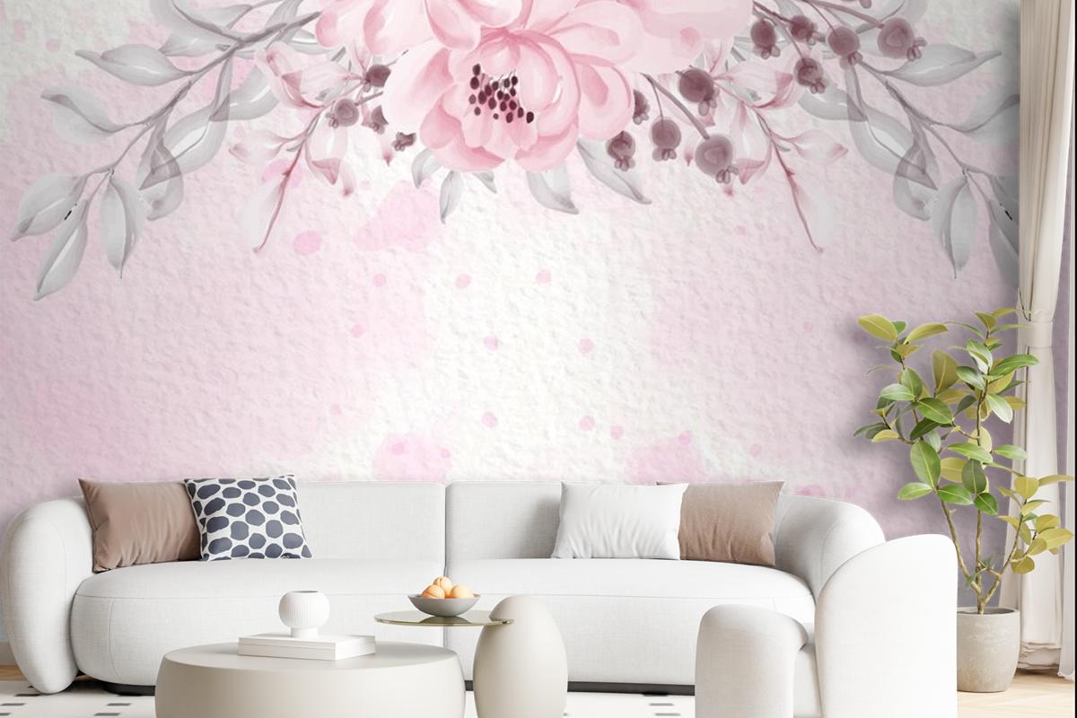 Pastel Pink Purple Card With Wild Flowers Wallpaper Mural