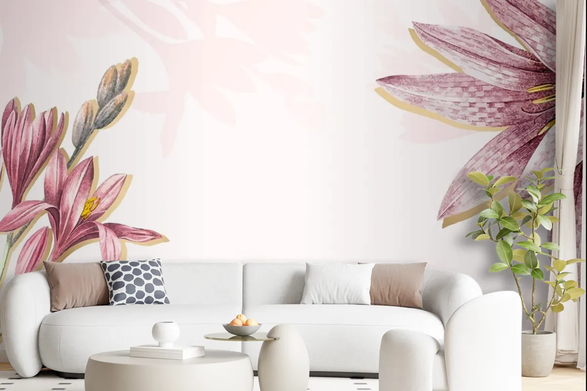 Pink Amaryllis Pattern Background Wallpaper Mural