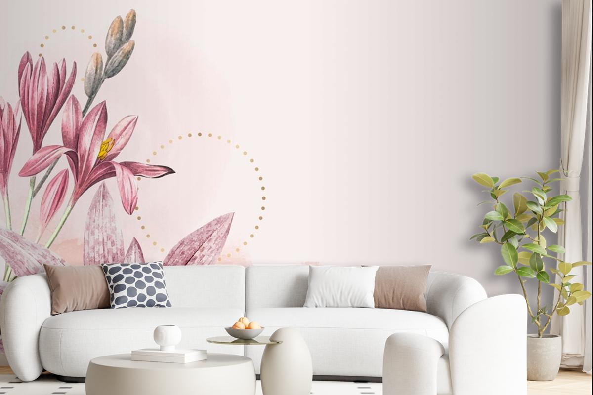 Pink Amaryllis Pattern Background Wallpaper Mural