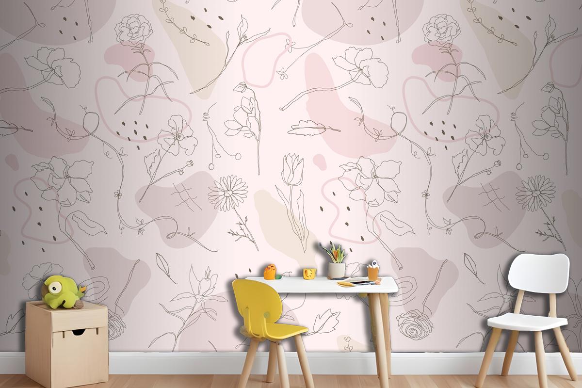 Pink Flower Pattern Wallpaper Mural