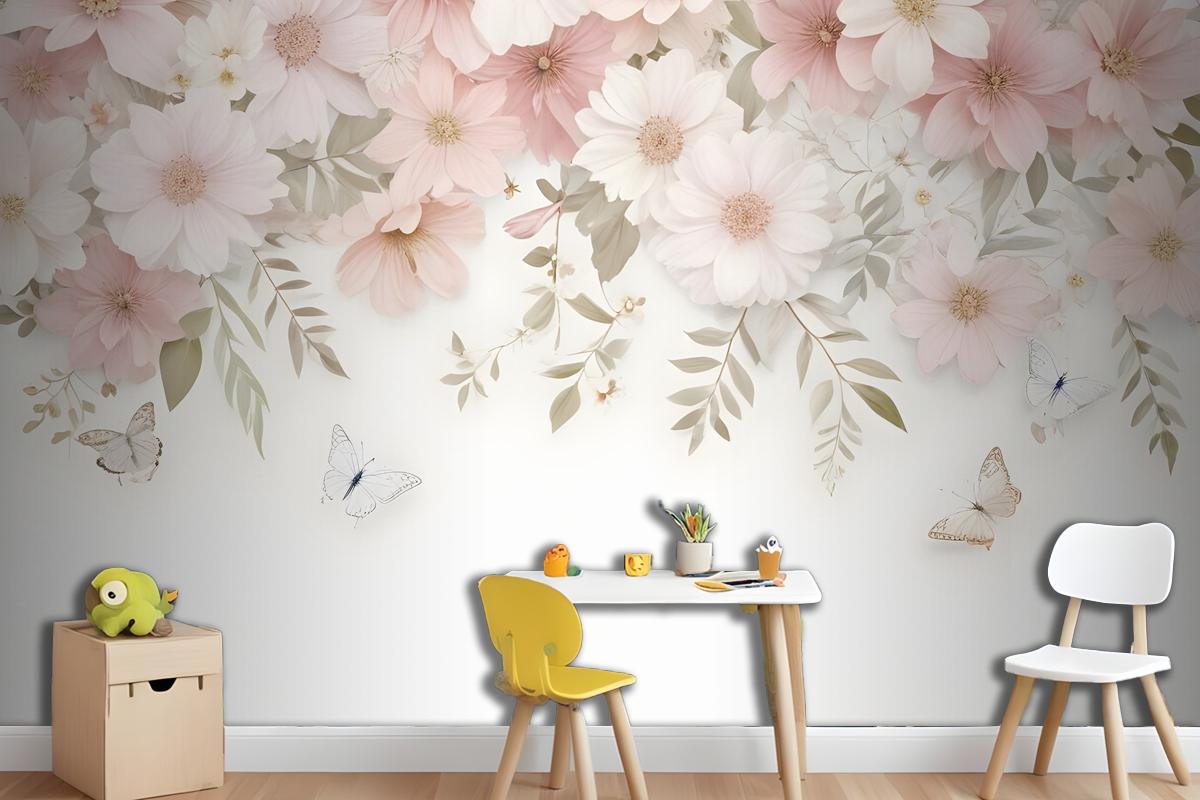 Pink Hydrangea Floral Art Wallpaper Mural