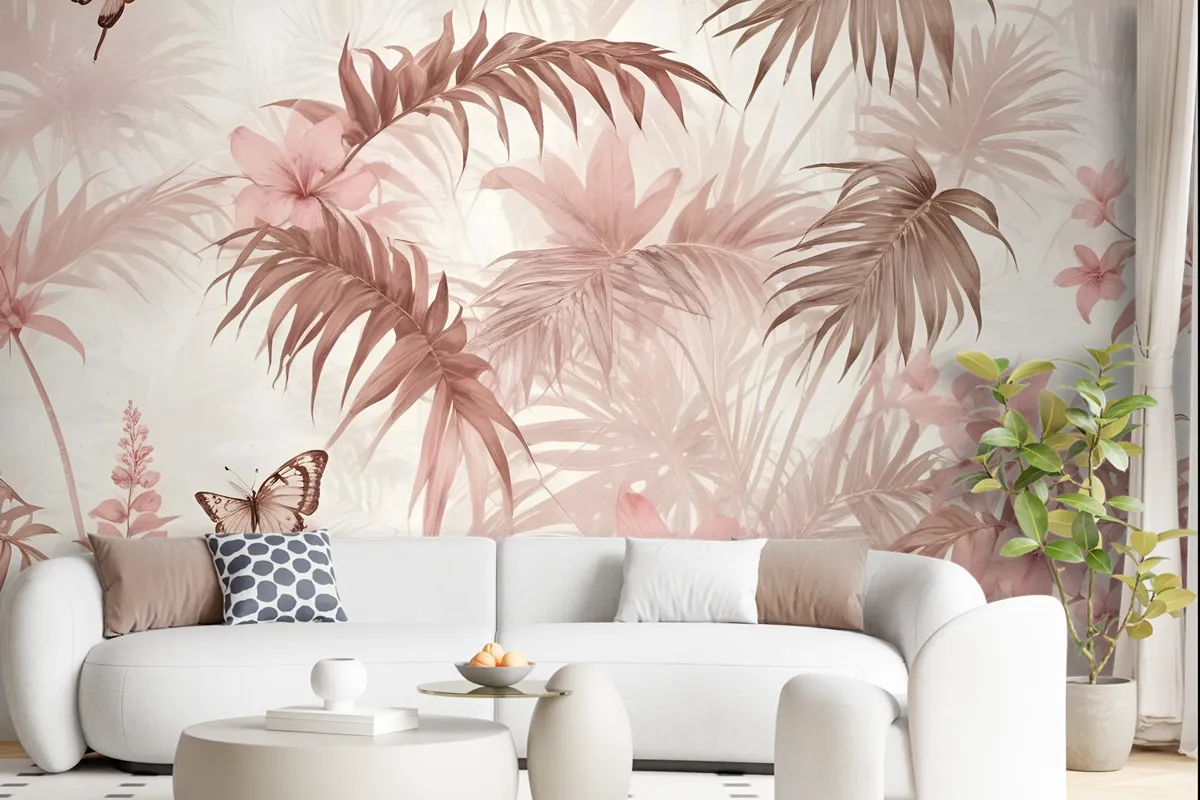 Pink Leaf And Blossom Wallpaper Mural