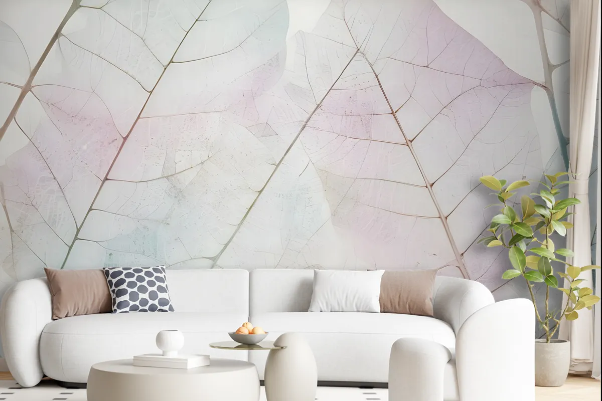 Pink Leaf Veins Wallpaper Mural