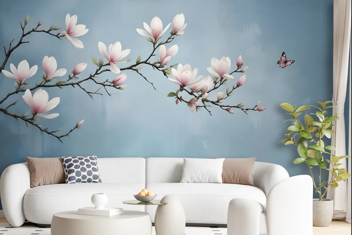 Pink Magnolia Floral Art Wallpaper Mural