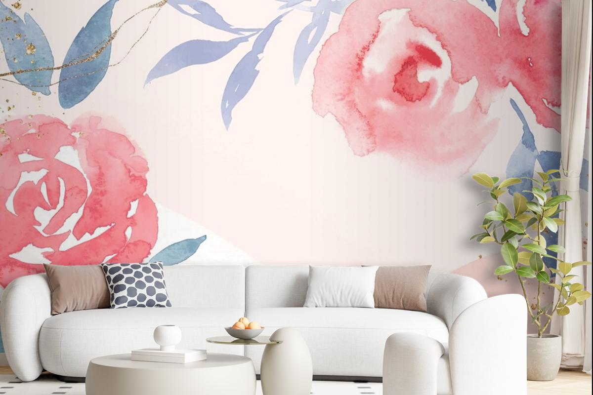 Pink Rose Frame Background Vector Spring Watercolor Wallpaper Mural