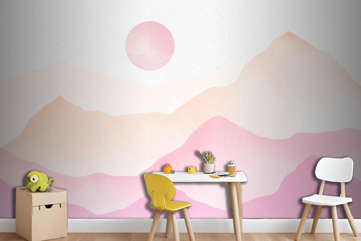 Pink Watercolor Mountains Background Wallpaper Mural