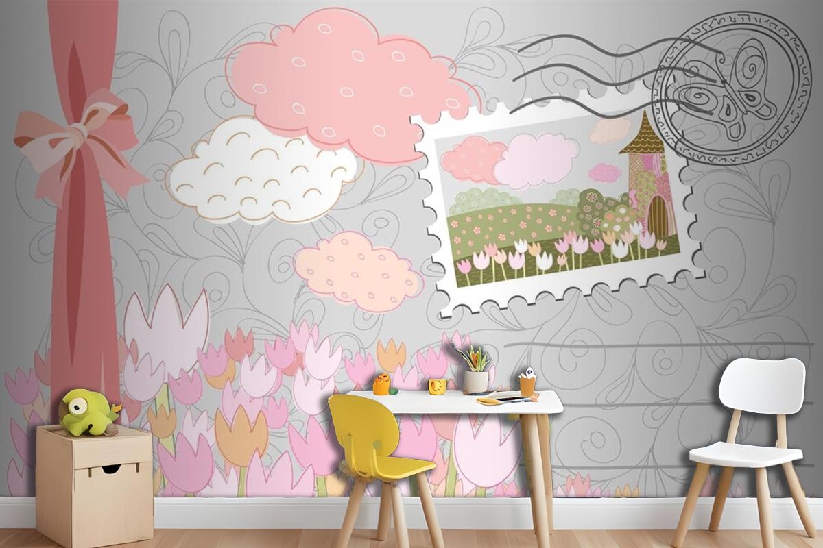 Poster With Stamp Decorative City With Patterns Wallpaper Mural