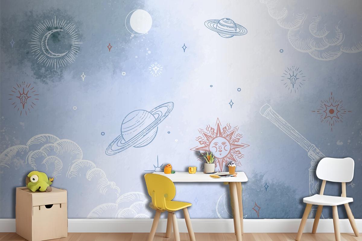 Powder Pastel With Hand Drawn Elements Wallpaper Mural