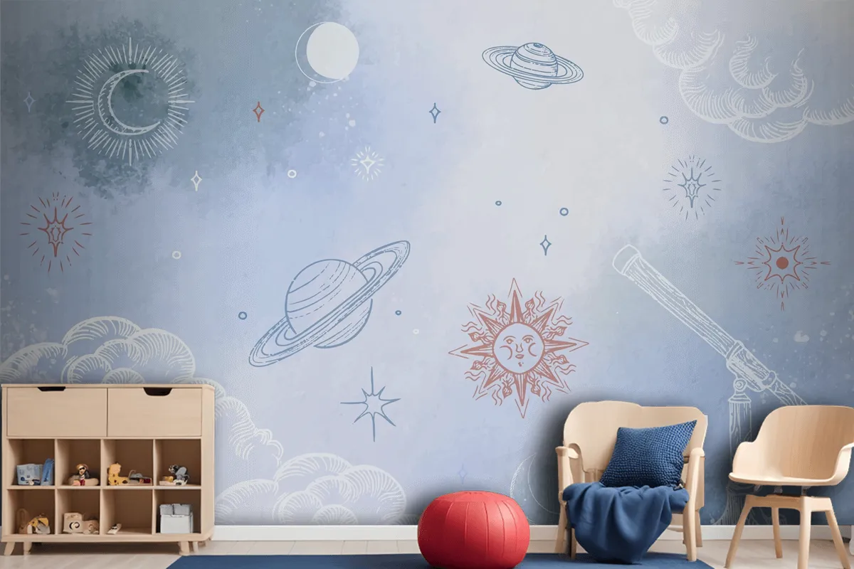 Powder Pastel With Hand Drawn Elements Wallpaper Mural