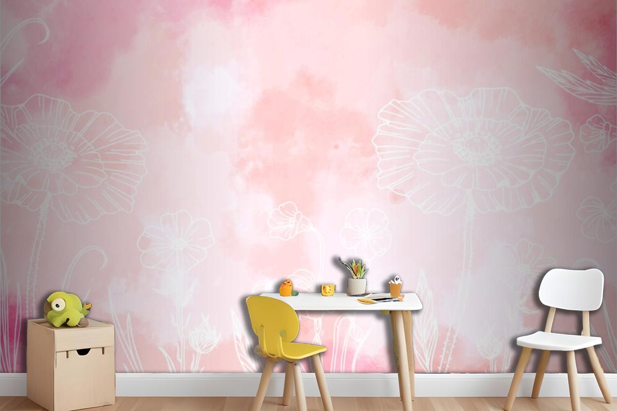 Powder Pastel With Hand Drawn Elements Wallpaper Mural