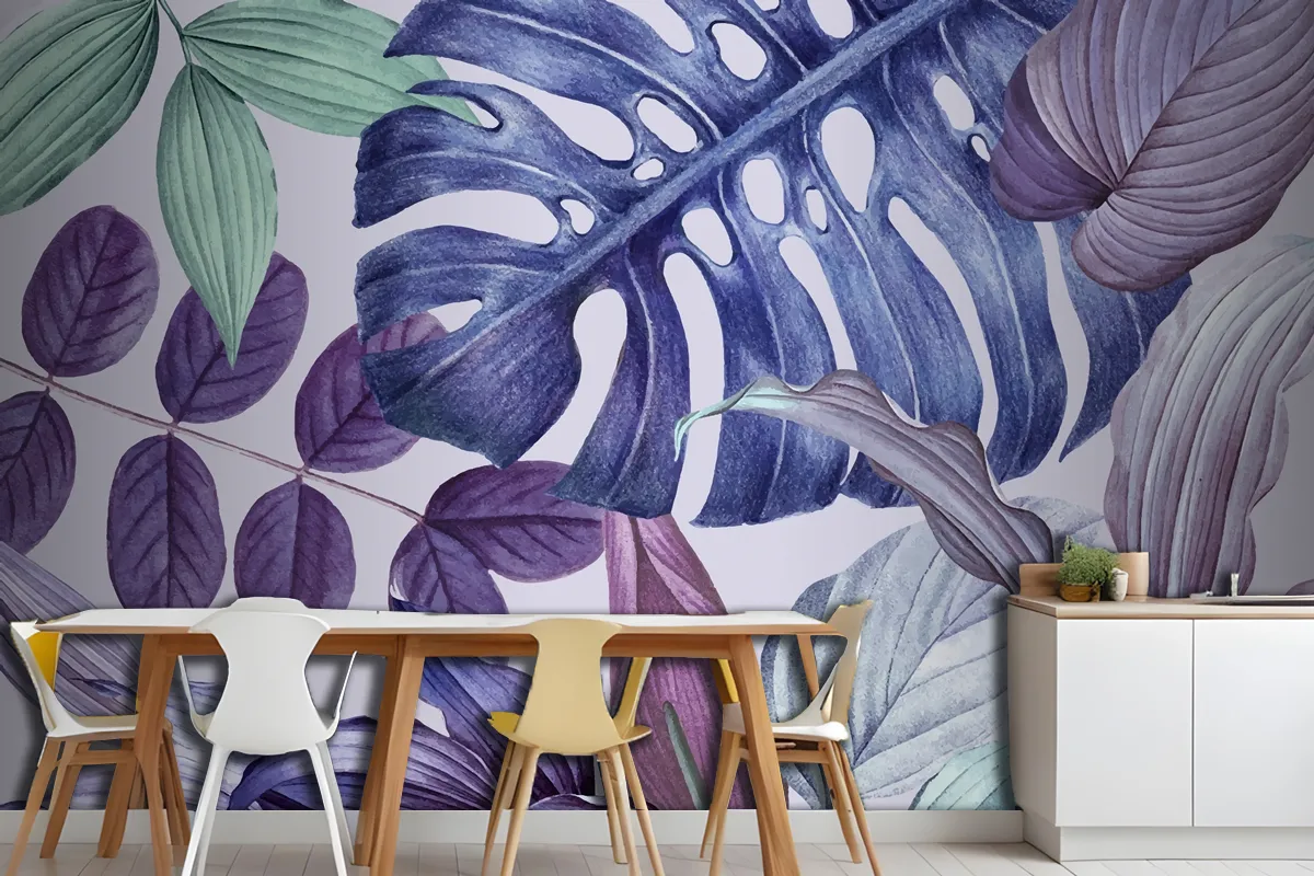 Purple Leafy Frame Design Wallpaper Mural