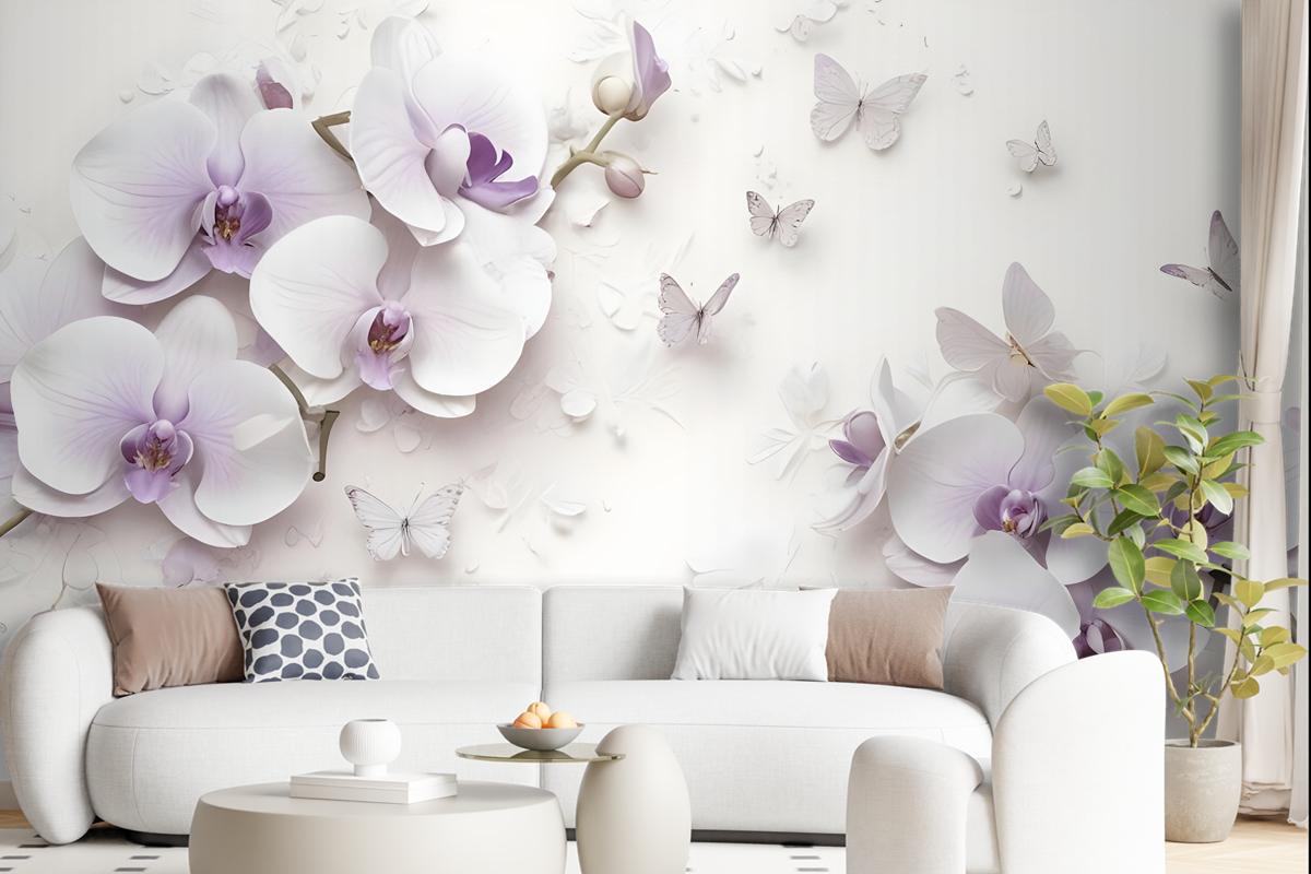 Purple Orchid Floral Wallpaper Mural