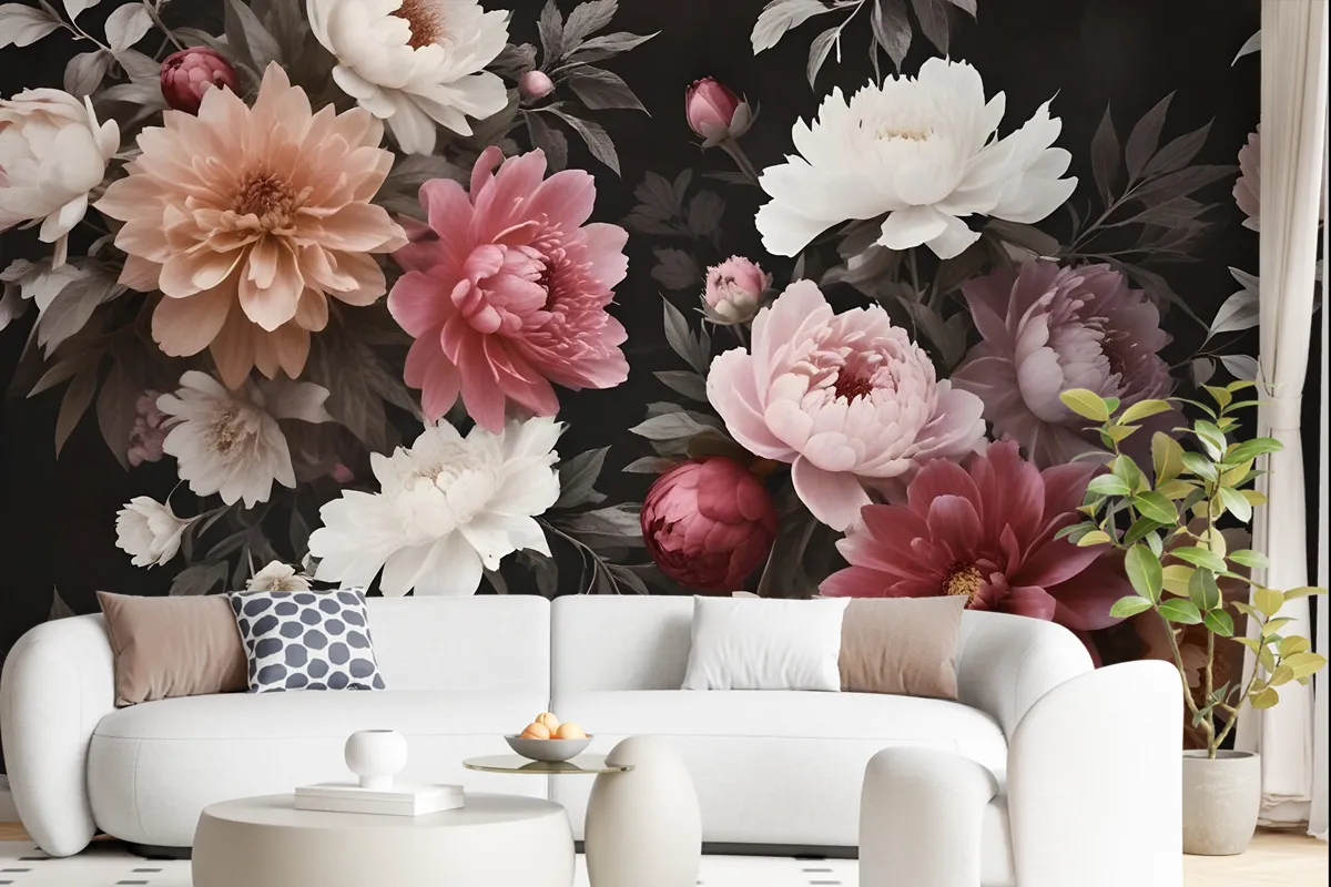 Realistic Dark Floral Wallpaper Mural