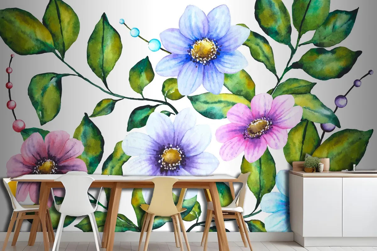 Realistic Handpainted Floral Wallpaper Mural