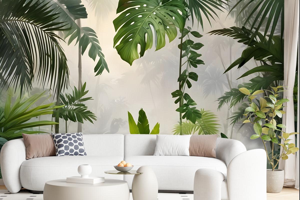 Realistic Tropical Jungle Plants Landscape Wallpaper Mural