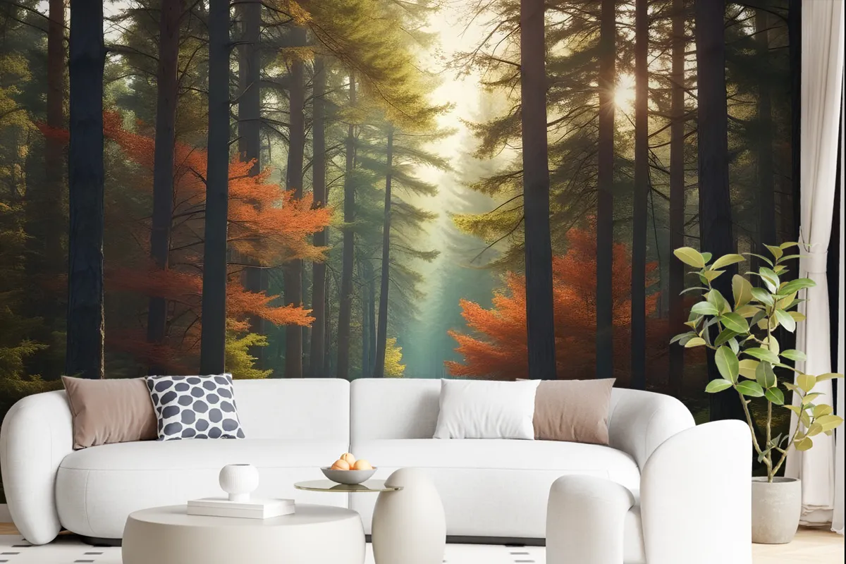 Red Forest Autumn Wallpaper Mural