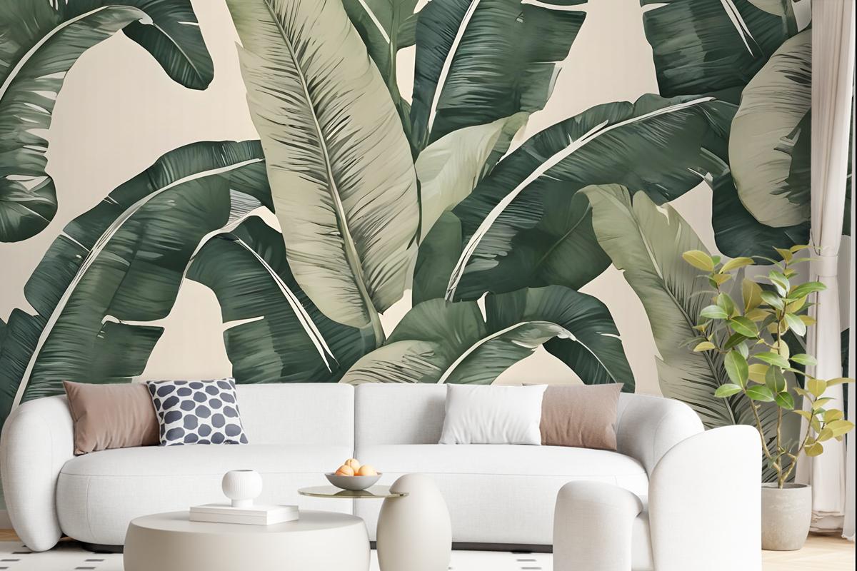 Retro Banana Leaves Pattern Wallpaper Mural