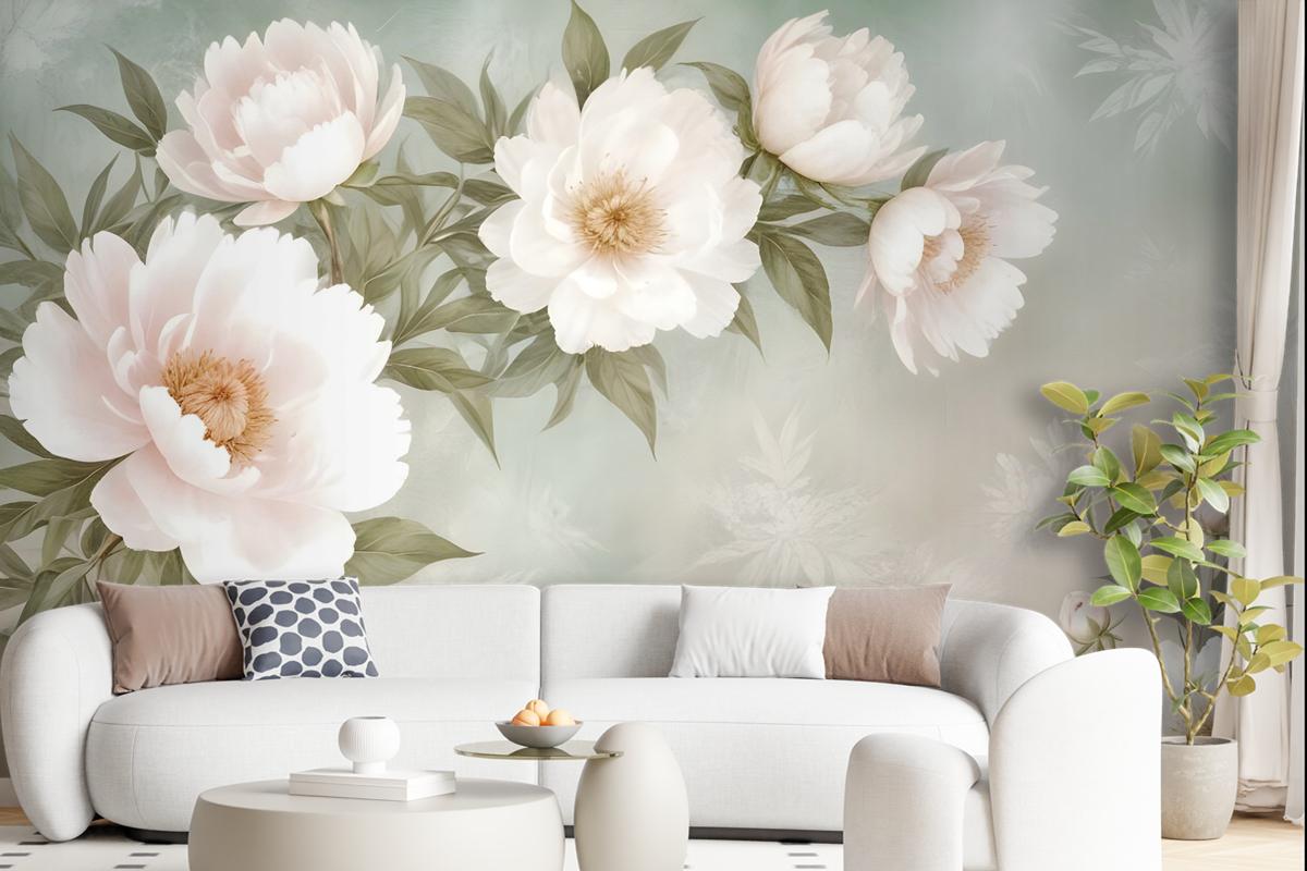 Retro Oil Painting White Flowers Wallpaper Mural