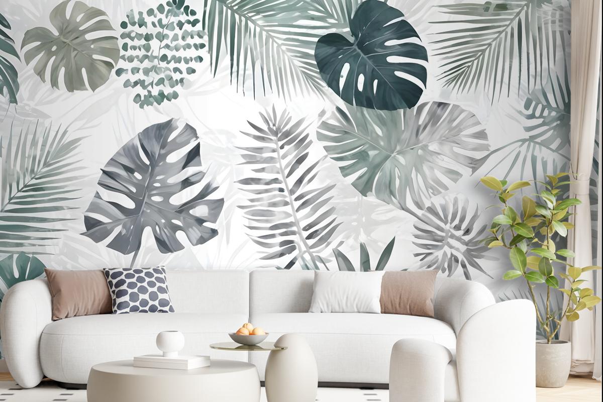 Retro Tropical Leaf Pattern Wallpaper Mural