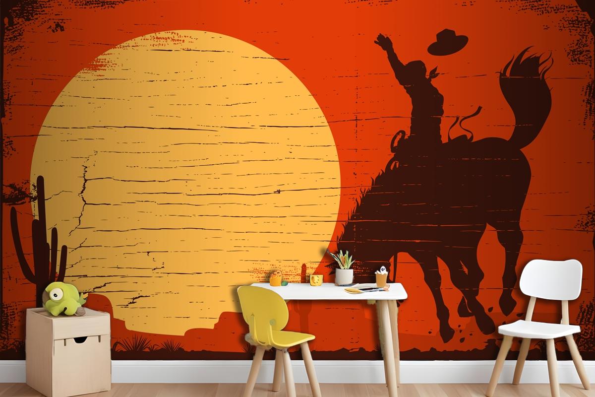 Rodeo Cowboy Riding Wild Horse Rodeo Cowboy Riding Wild Horse Wallpaper Mural