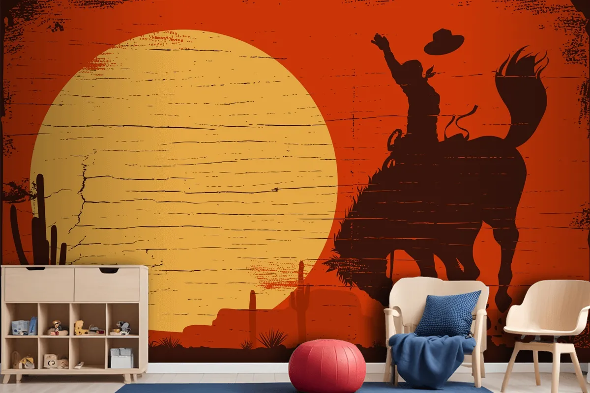 Rodeo Cowboy Riding Wild Horse Rodeo Cowboy Riding Wild Horse Wallpaper Mural