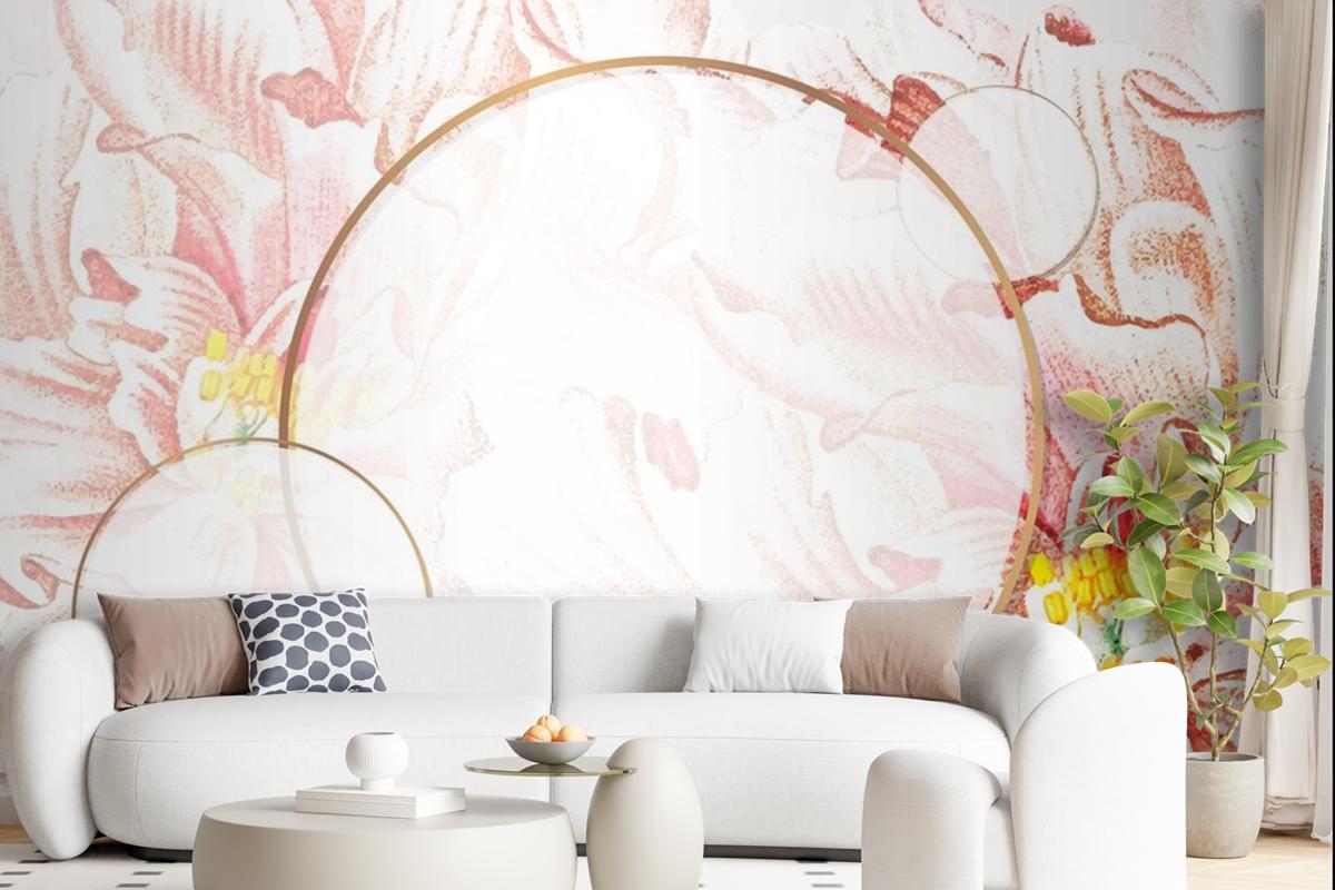 Round Floral Peony Frame Wallpaper Mural