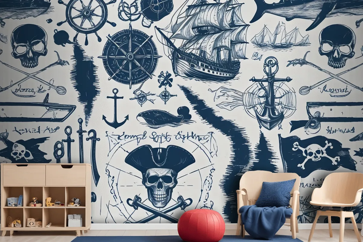 Sailor Map Adventure Kids Wallpaper Mural