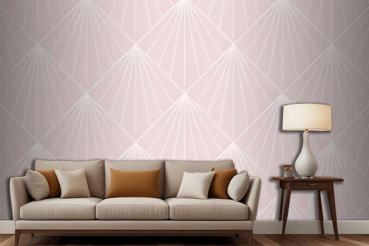 Seamless Geometric Pattern With White Radiating Lines On A Light Pink Wallpaper Mural