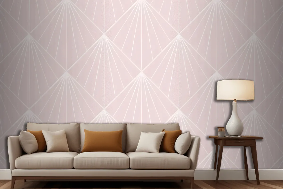 Seamless Geometric Pattern With White Radiating Lines On A Light Pink Wallpaper Mural