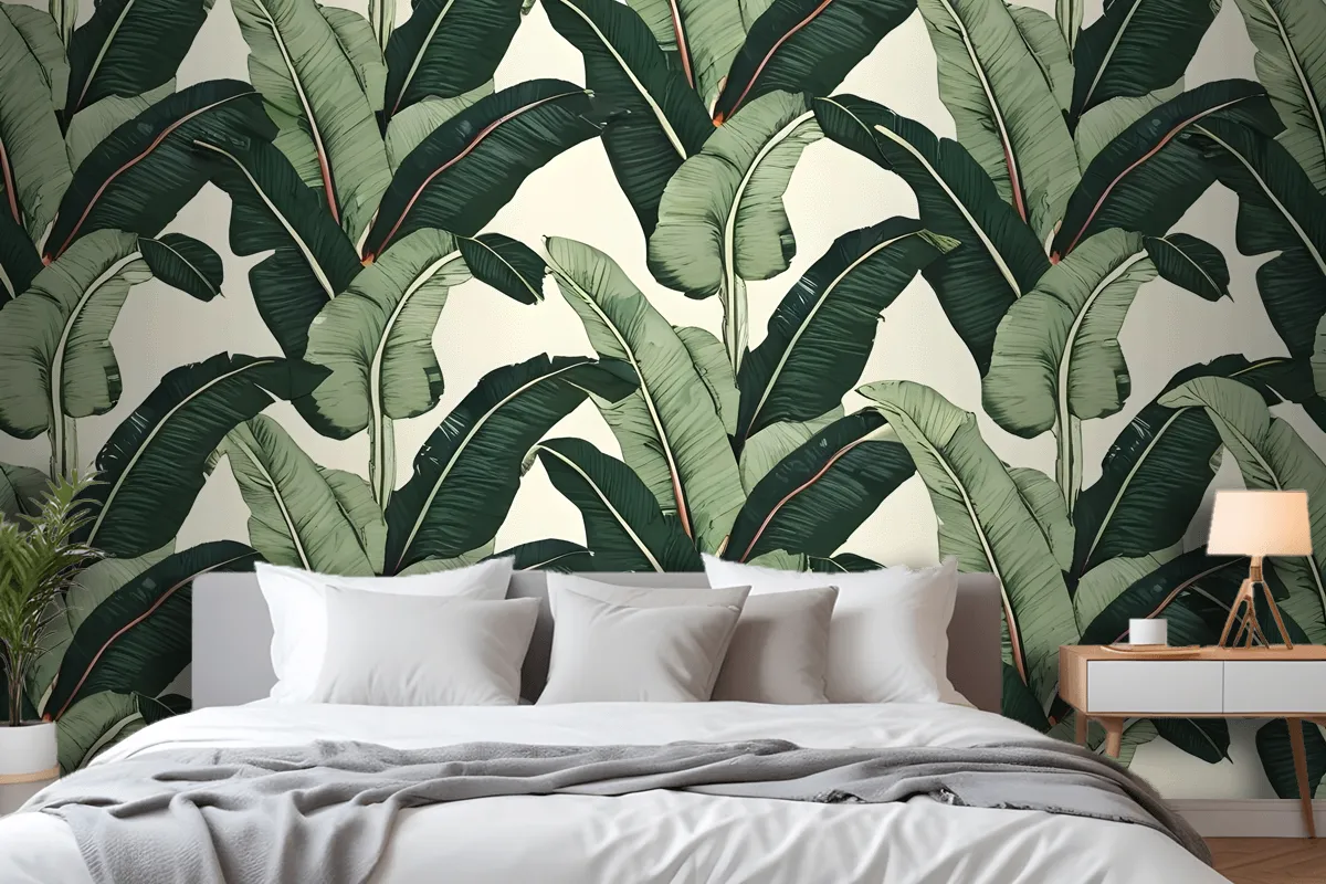 Seamless Pattern Featuring Lush Tropical Banana Wallpaper Mural