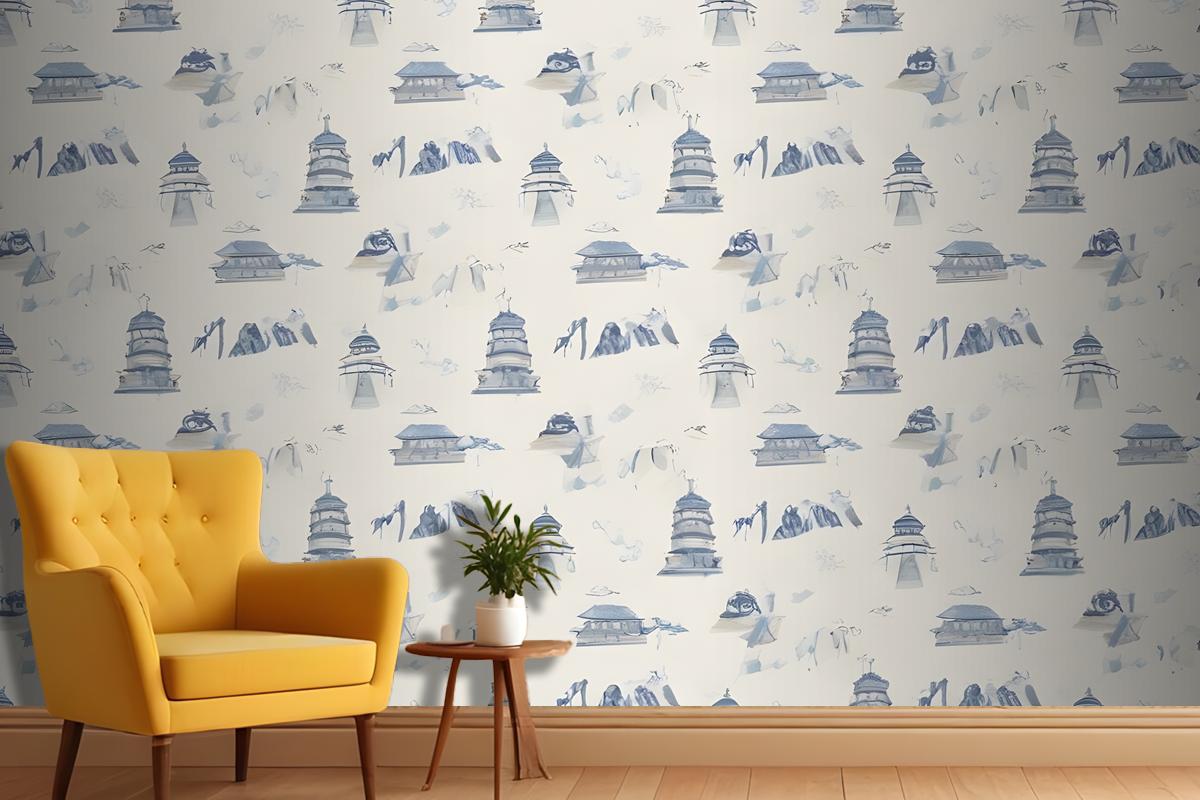 Seamless Pattern Featuring Various Icons In Shades Wallpaper Mural