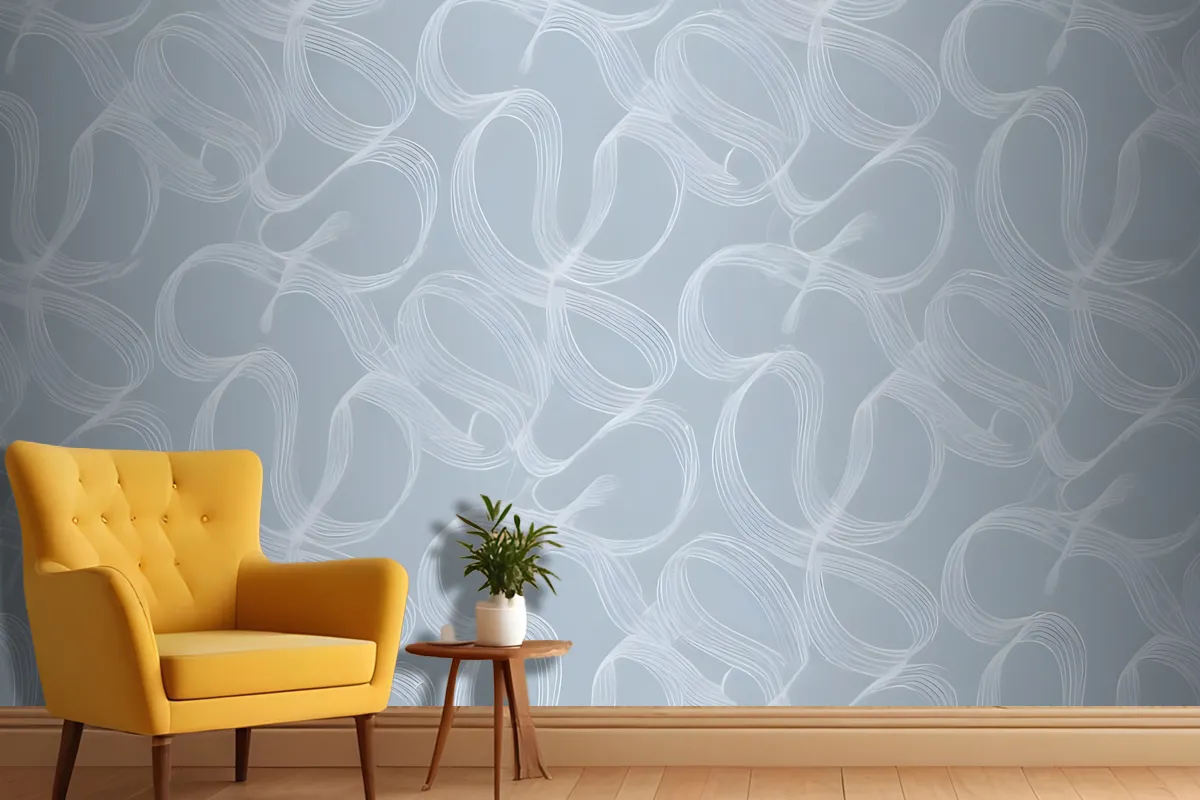 Seamless Pattern Of Abstract White Shapes On A Light Blue Wallpaper Mural